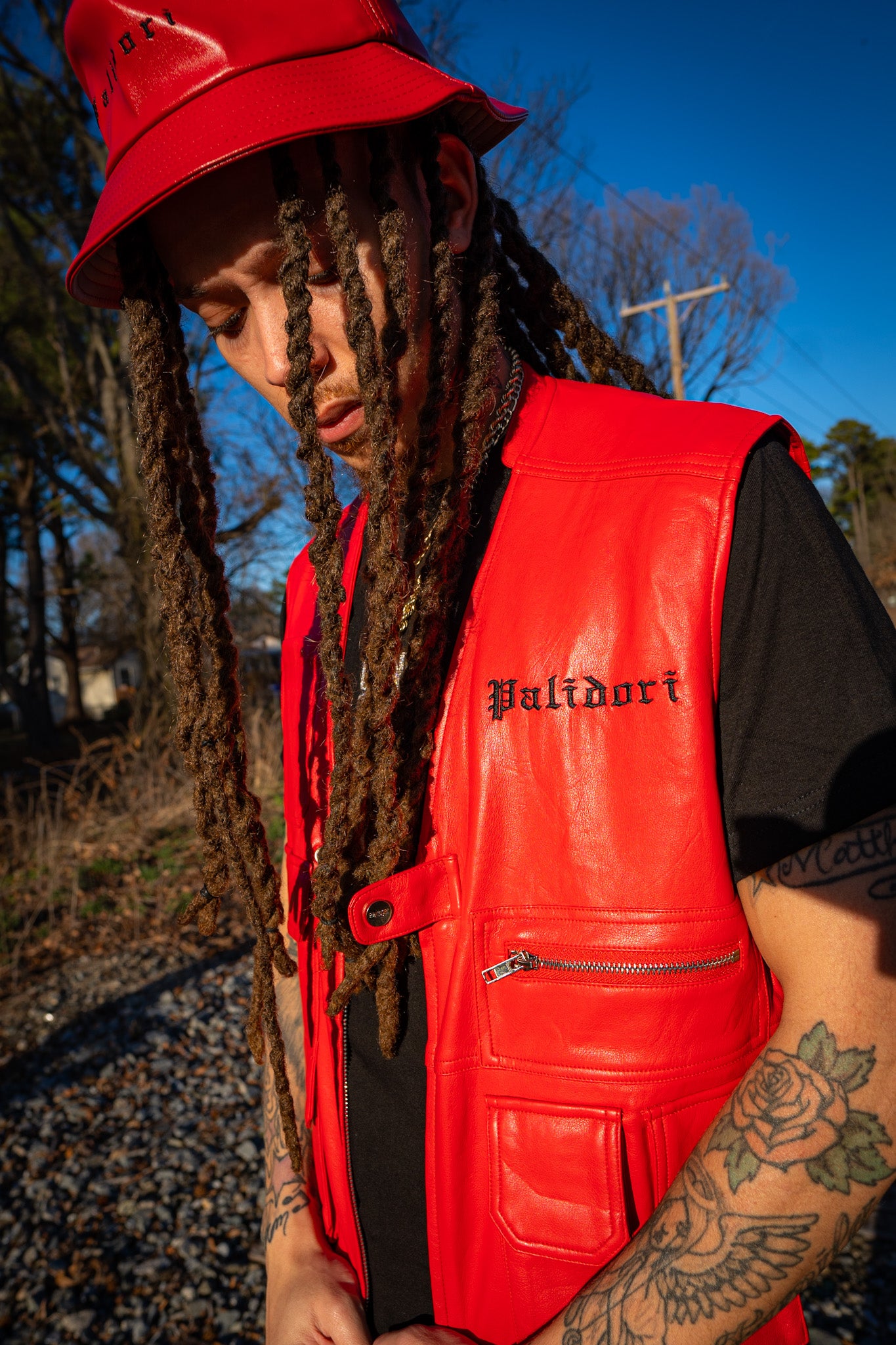 Leather Vest (Red )