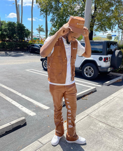 Leather Bucket Hat (Brown)