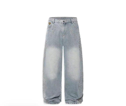 Side Diamond Baggy Jeans