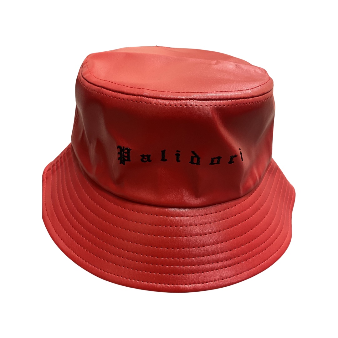 Red leather bucket hat hotsell